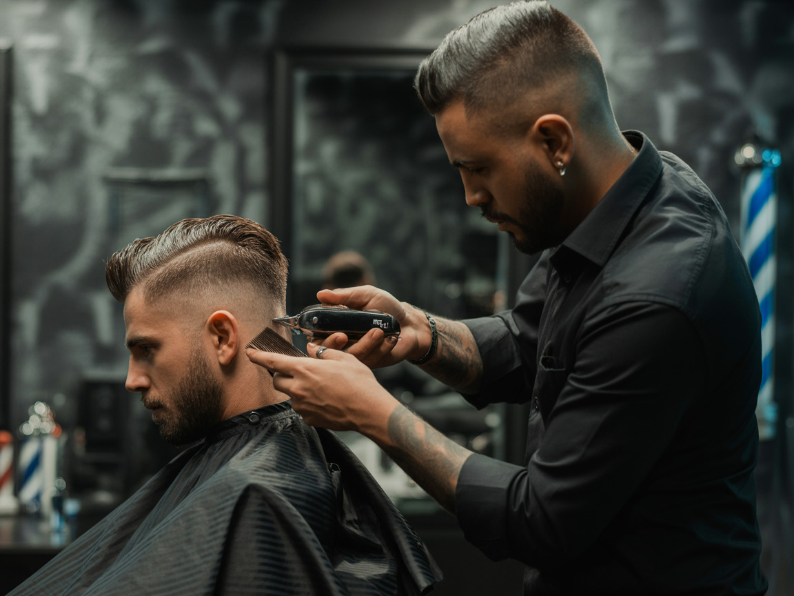 Barbeiro realizando corte